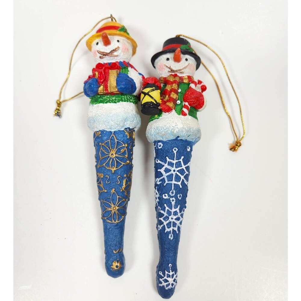 Christmas Snowman String Light Cover Ornament Icicle Lot of 2 Blue 6 inches
